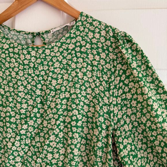 Mango Green Floral Puff Sleeve Mini Dress - Picture 7 of 8